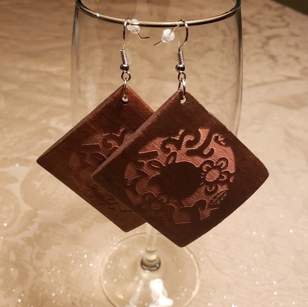 Carved Wood Boho Chic tribal Exotic Earrings